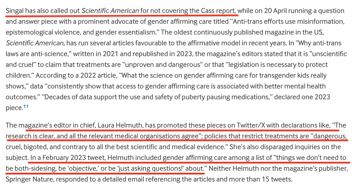 BMJ investigation throttles @sciam editor @laurahelmuth for her unscientific trans advocacy.