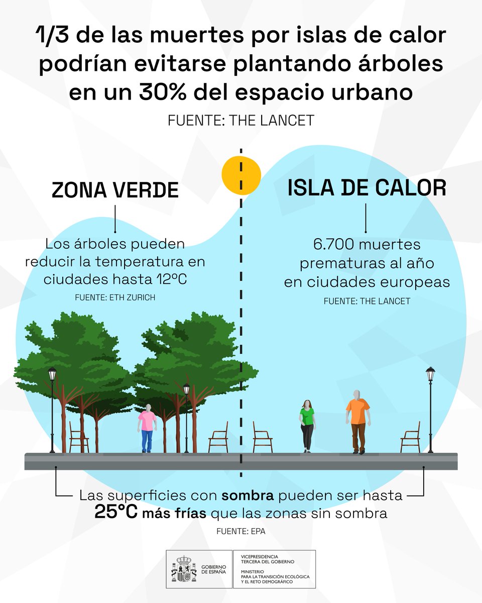 Las islas de calor causan 6.700 muertes prematuras al año en las ciudades europeas Un tercio de las muertes podrían evitarse plantando más árboles 🌳 » Reducen hasta 12ºC la temperatura en las ciudades » Garantía de salud y calidad de vida ¡Queremos ciudades habitables! 🍃