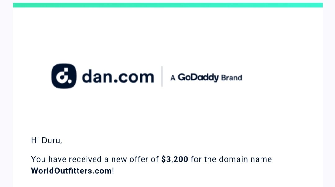 Sold this one sometime ago.

Buyer came with an initial offer of $500.

We then settled for $3,200.

I have a few other Outfitters domains currently sitting in my portfolio.

But I'm happy with this sale.

#domainname #domain