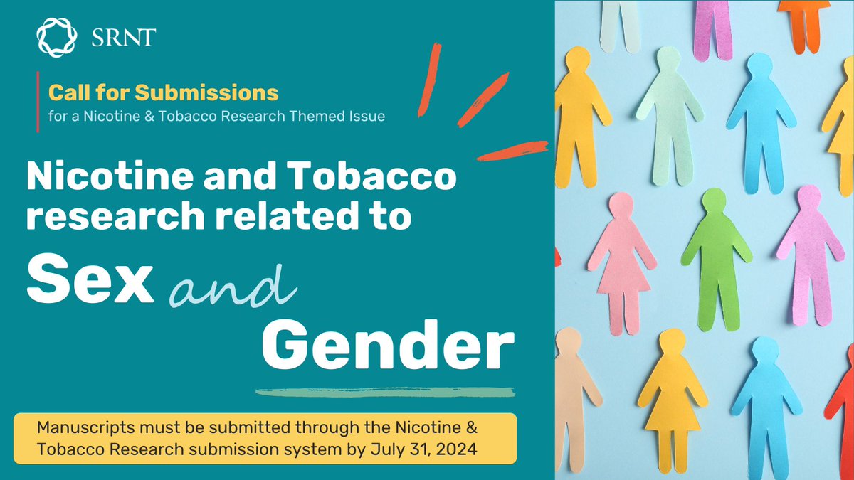 SRNT Europe (@srnt_europe) on Twitter photo 📢Call for Submissions for a <a href="/NTR_Journal/">Nicotine & Tobacco Research Journal</a> themed issue on #Nicotine and #Tobacco Research Related to Sex/Gender.✨ Submit through NTR (mc.manuscriptcentral.com/ntr#) by July 31, 2024. Contact Alicia Allen, Elise DeVito, & Andrea Weinberger with questions. 📢Call for Submissions for a <a href="/NTR_Journal/">Nicotine & Tobacco Research Journal</a> themed issue on #Nicotine and #Tobacco Research Related to Sex/Gender.✨ Submit through NTR (mc.manuscriptcentral.com/ntr#) by July 31, 2024. Contact Alicia Allen, Elise DeVito, & Andrea Weinberger with questions.