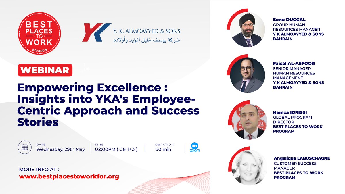 There are only five days left! 📢 
Don't miss out on our #webinar with Sonu Duggal, #HumanResourcesManager, and Faisal Alasfoor #SeniorManager - #HumanResourcesManagement at    Y K Almoayyed & Sons:
🗓️ May 29th, 2024,
🕑 2:00 PM (GMT+3), 

Register here: lnkd.in/eVDp2JXm