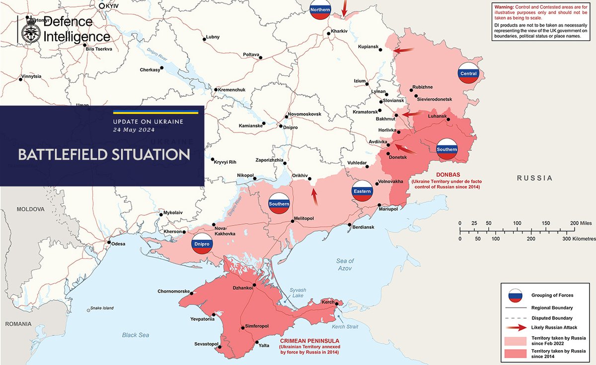 The illegal and unprovoked invasion of Ukraine is continuing. The map below is the latest Defence Intelligence update on the situation in Ukraine – 24 May 2024. Find out more about Defence Intelligence's use of language: ow.ly/NjOg50QllKp #StandWithUkraine 🇺🇦