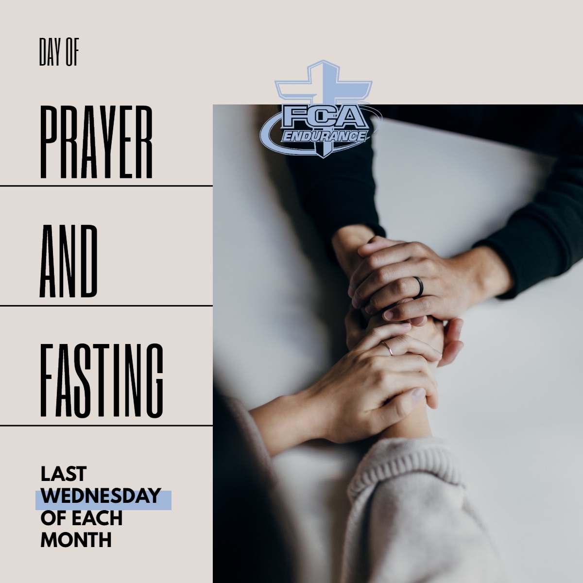 This Wednesday is our monthly Day of Prayer and Fasting. In your prayers, please include the FCA Endurance ministry as we show #WhyDoYouRace. Your fast can either be food, or something else that could be given up in an effort to focus more of your attention on the Lord.