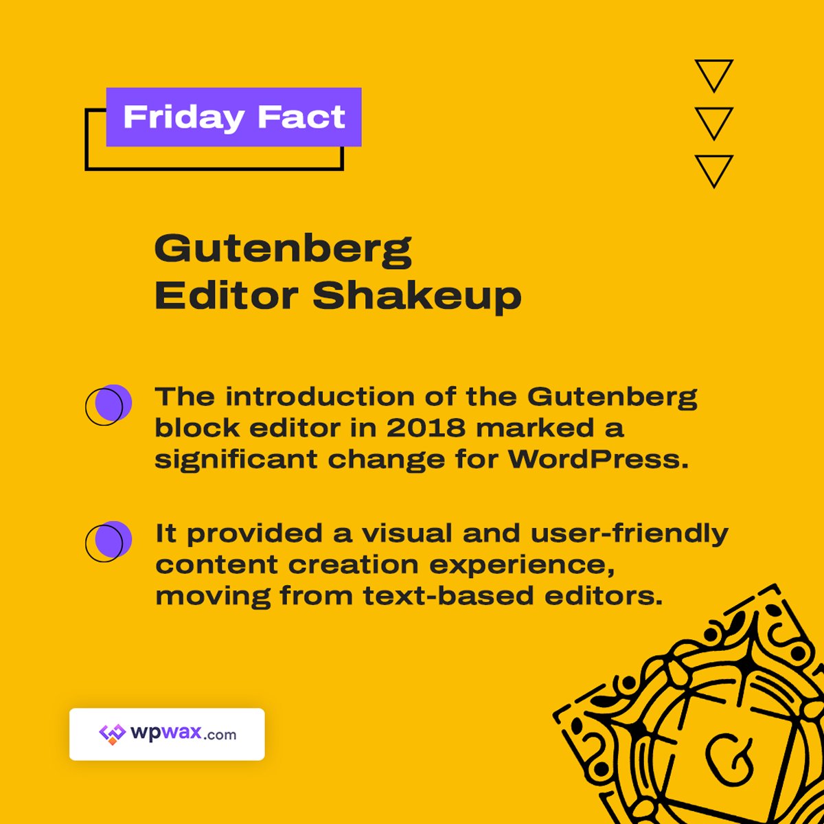 wpwaxofficial's tweet image. A significant change hit WordPress in 2018. Can you guess what it was?
#wordpress #gutenberg #blockeditor #fridayfact #wordpressfacts