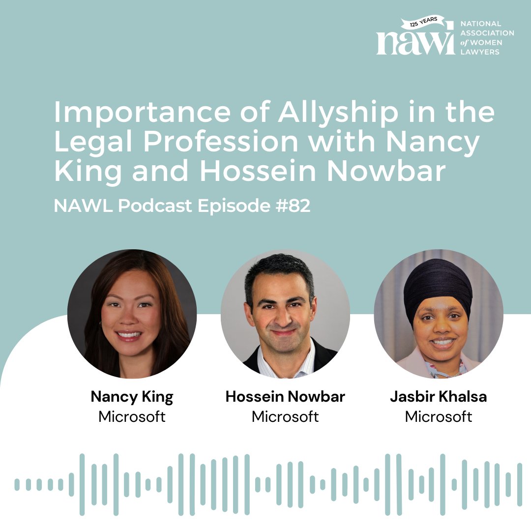 Listen to the latest #NAWLPodcast episode on allyship! Listen here: nawl.org/podcast

Tune in as they discuss their career adventures, they share what it means to be an ally and how they practice meaningful allyship as leaders.

#NAWLWomeninLaw #Allyship #Podcast