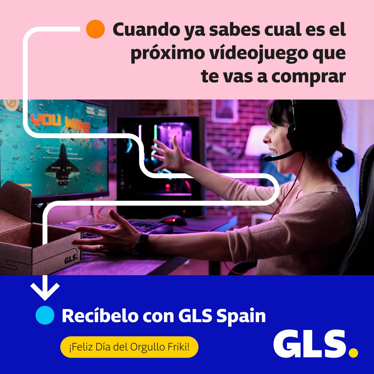 GLS_Spain's tweet photo. En GLS queremos formar parte de tú Game Zone🎮  Te acercamos todos los #vídeojuegos que compres por Internet y, si ya los has acabado, véndelos y haz tu envío con #GLSSpain 😉👉 https://t.co/i2aKb2ALkM    ¡Feliz #DíaDelOrgulloFriki !  
#PeopletoPeople #ParcelstoPeople #gamers https://t.co/XhSDyJTP6h