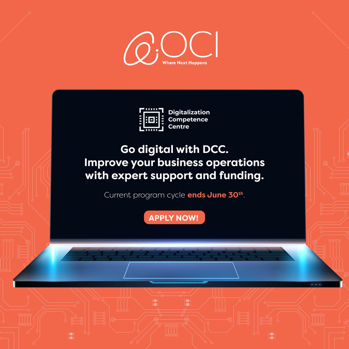 #DigitalTransformation is the key to growing your small business.
 
Improve business operations with funding from our DCC program.
 
Apply Now! Current program cycle ends June 30th. 
 
oc-innovation.ca/programs/digit…