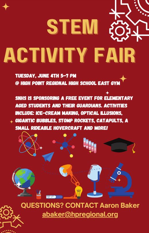 Please join us <a href="/HPRwildcats/">High Point Regional High School</a> on June 4 from 5-7 pm for our #STEM Activity Fair!  <a href="/1SussexCoNJDOE/">Sussex County NJDOE</a> <a href="/FrankfordPride/">Frankford Bulldogs</a> <a href="/NJHerald/">New Jersey Herald</a> <a href="/JonTallamy/">Jon Tallamy</a>