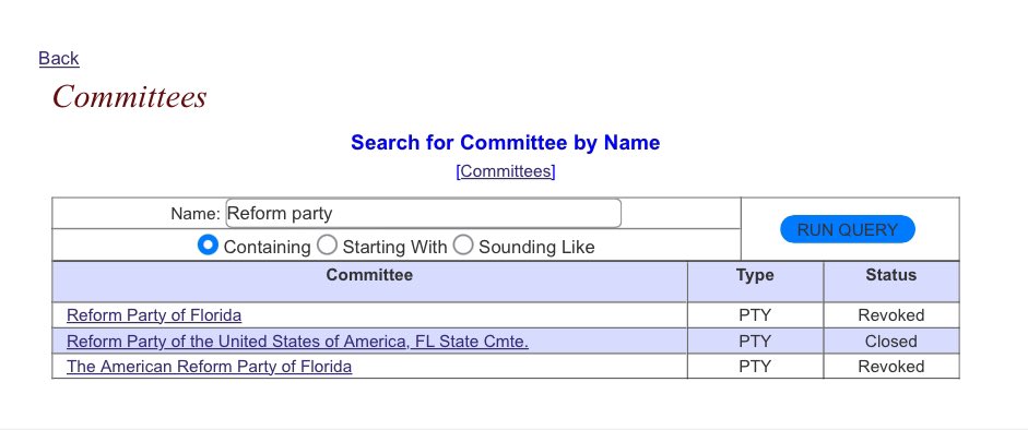 RFK Jr. is a step away from making the Florida presidential ballot The Reform Party nominated him last night Now it needs to reconstitute itself in Florida and, if all goes as planned, he should be on the ballot Right now, the Reform Party isn’t an active committee in FL