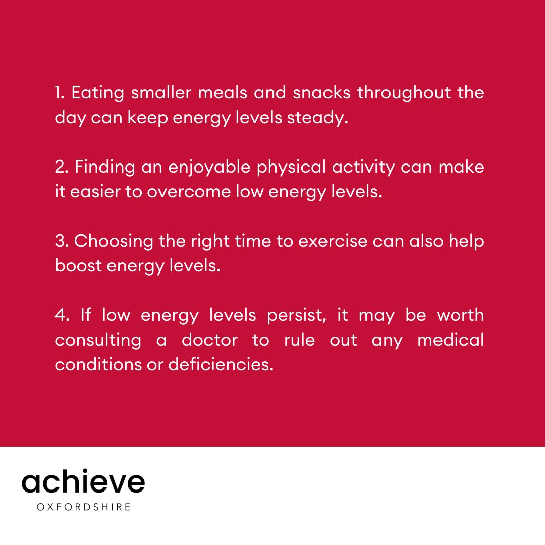 AchieveOxon's tweet photo. We've all been there -  it's a random Tuesday, you're at your desk and you find yourself yawning and struggling to keep your eyes open. Heres some tips to help beat that energy slump! https://t.co/HbLETnYEME