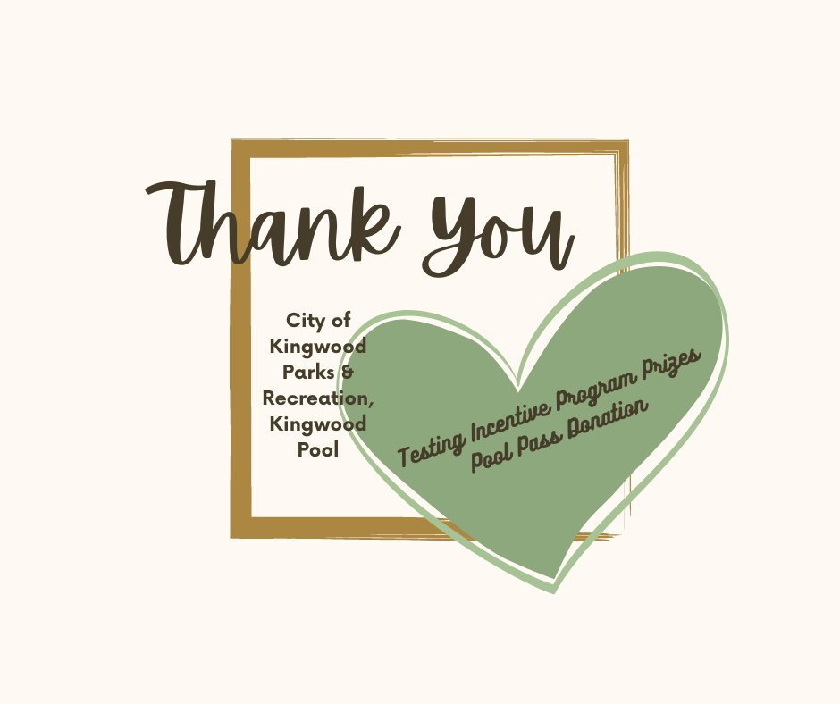 Shout out to the City of Kingwood, Parks &amp; Recreation, Kingwood Pool for donating pool pass prizes to our PCS Testing Incentive Program. Our students will have a blast! Thank you!