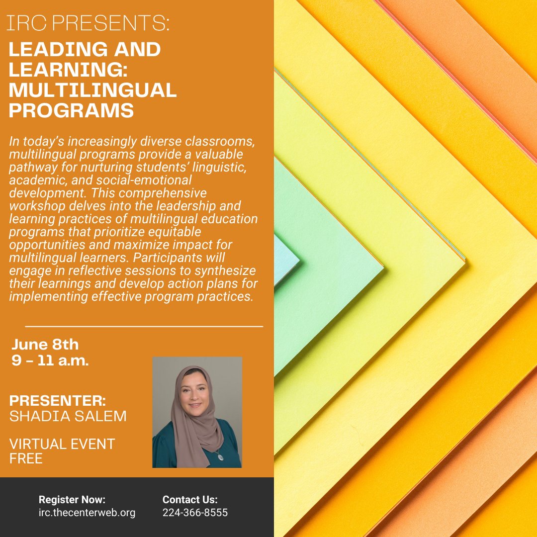 Delve into the leadership and learning practices of multilingual education programs that prioritize equitable opportunities and maximize impact for multilingual learners in this informative webinar with @ShadSalem: irc.thecenterweb.org/workshop/leadi…