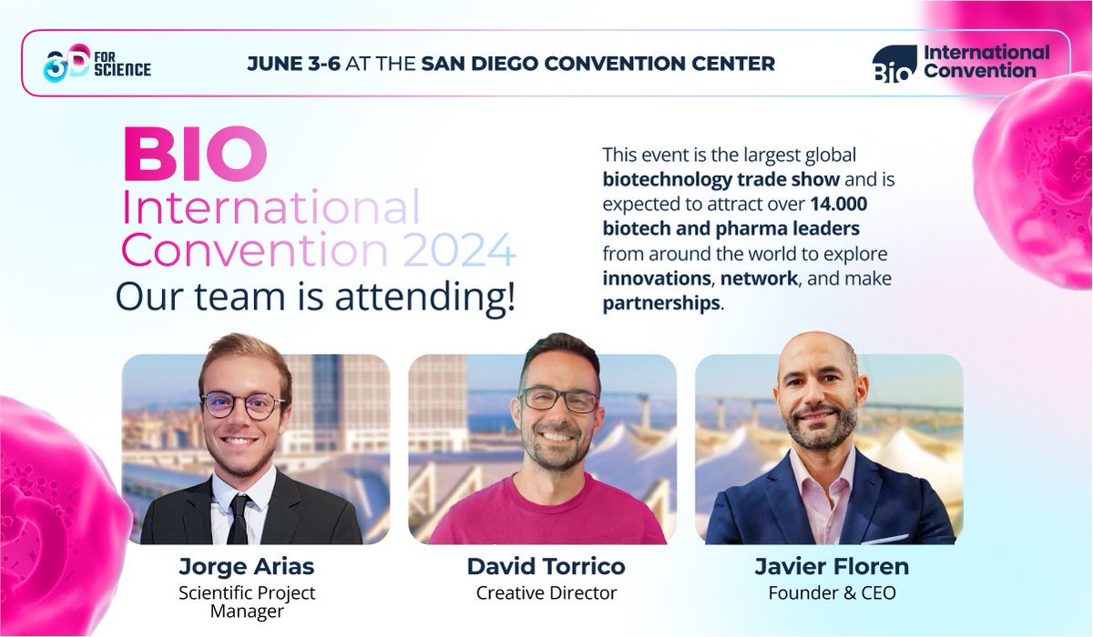 3dforscience_'s tweet photo. You can find us at the BIO International Convention in booth 3841, and you'll be gifted a special surprise.
Schedule a meeting with our team: https://t.co/IsTdy7XpTT
If you want to discover more about our projects, check our page:https://t.co/iRaY86N3TB
#3DforScience https://t.co/Eh3NjVOMtc