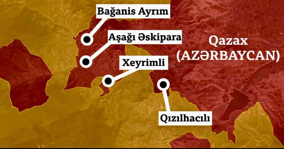 As a result of 🇦🇿🇦🇲 delimitation process, a 12.7 km long border line with #Armenia was determined, ensuring the return of the territories of 4 villages in the Gazakh district of #Azerbaijan: Baganys Ayrim, Ashagy Askipara, Kheyrimli and Gyzylhajily (total 6.5 km²) to #Azerbaijan