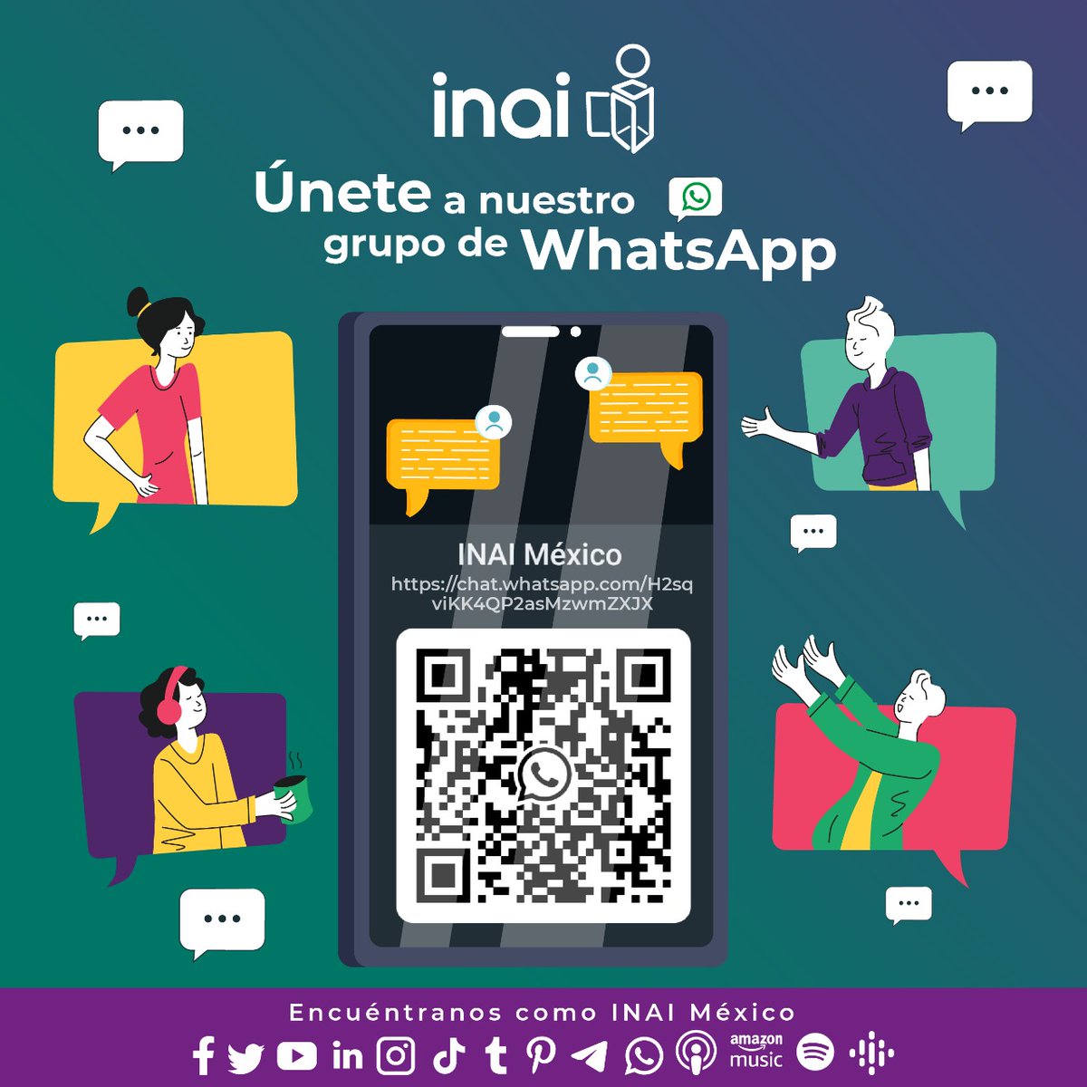 Sigue las actividades del INAI y conoce de manera rápida información útil sobre el #AccesoalaInformación y la protección de #DatosPersonales en nuestro canal de #WhatsApp. ¡Escanea el código QR y únete!