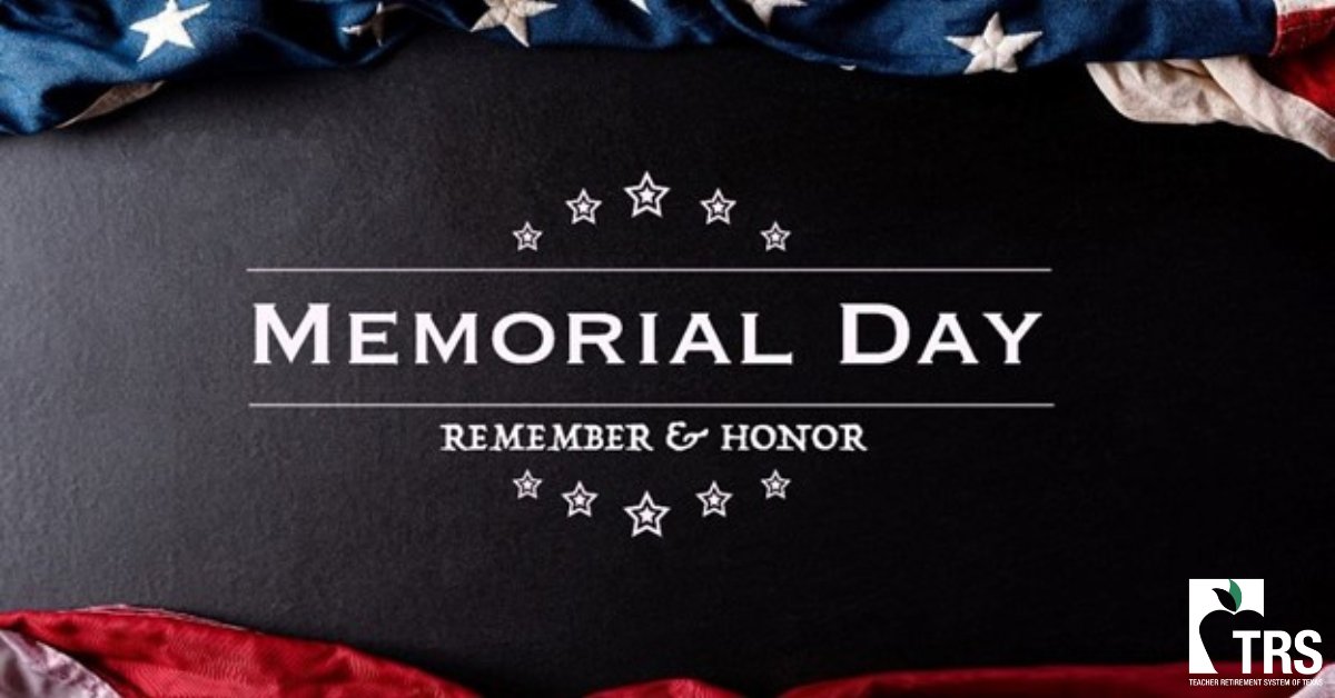 TRS will be closed on Monday, May 27 in honor of Memorial Day. This includes the telephone counseling center. Access our online resources 24/7: ⭐Website: ow.ly/wWWS50Q9ypP ⭐MyTRS: ow.ly/ZVCx50Q9ypN