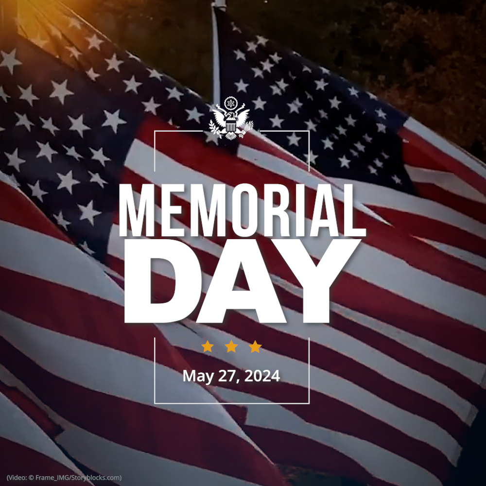 The Embassy will be closed Monday, May 27 in observance of Memorial Day and May 28 in observance of the downfall of Derg. We will reopen on Wednesday, May 29.