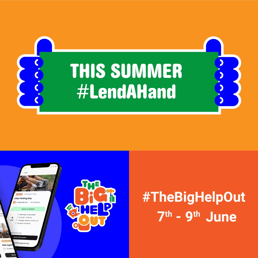 RoyalVolService's tweet image. Only 2 weeks to go!📅 

Have you signed up yet to #LendAHand in #TheBigHelpOut? From 7-9 June, you could dedicate a day or a spare hour volunteering for a good cause and support your community🤝 

To browse all our available opportunities near you, visit: orlo.uk/NNqFu