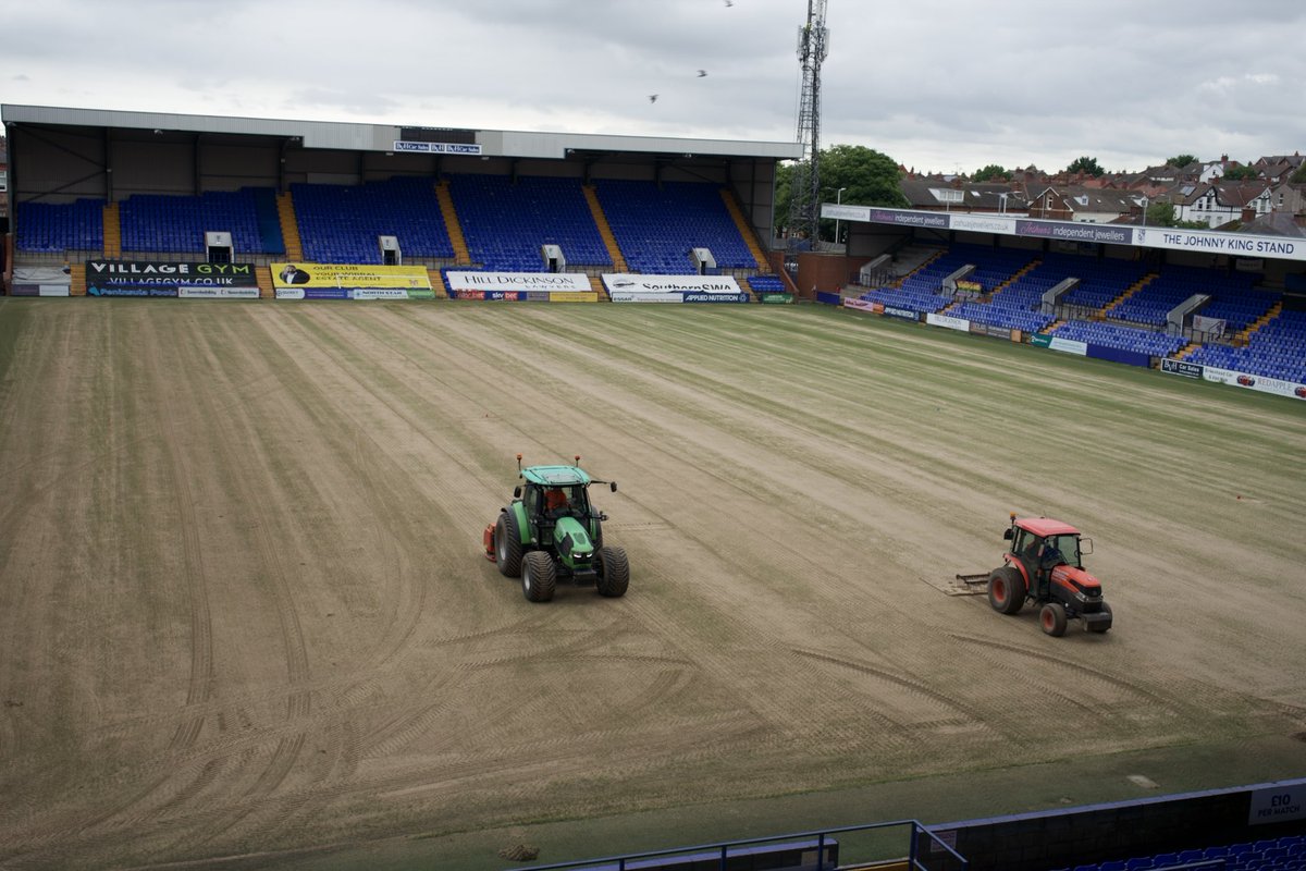 🏟️ Renovation work is underway on the pitch here at Prenton Park ready for the new season!

#TRFC #SWA