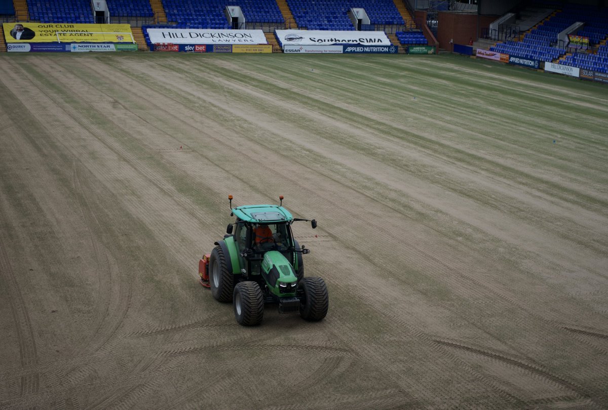 TranmereRovers's tweet photo. 🏟️ Renovation work is underway on the pitch here at Prenton Park ready for the new season!

#TRFC #SWA https://t.co/ZpXg78MuwR