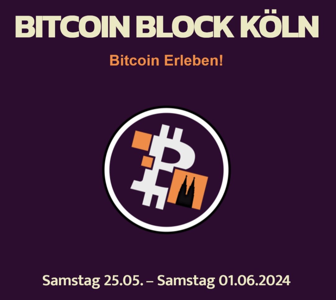 Op 30 en 31 mei zijn wij bij <a href="/BlockKoeln/">Block Köln</a> 
Paul geeft workshops over #selfcustody en de "ladder van beveiliging"
Marina houdt een keynote over "Bitcoin - it's a fucking Lifestyle"

Heb je tijd en versta je Duits?! 
👉De entree is gratis!