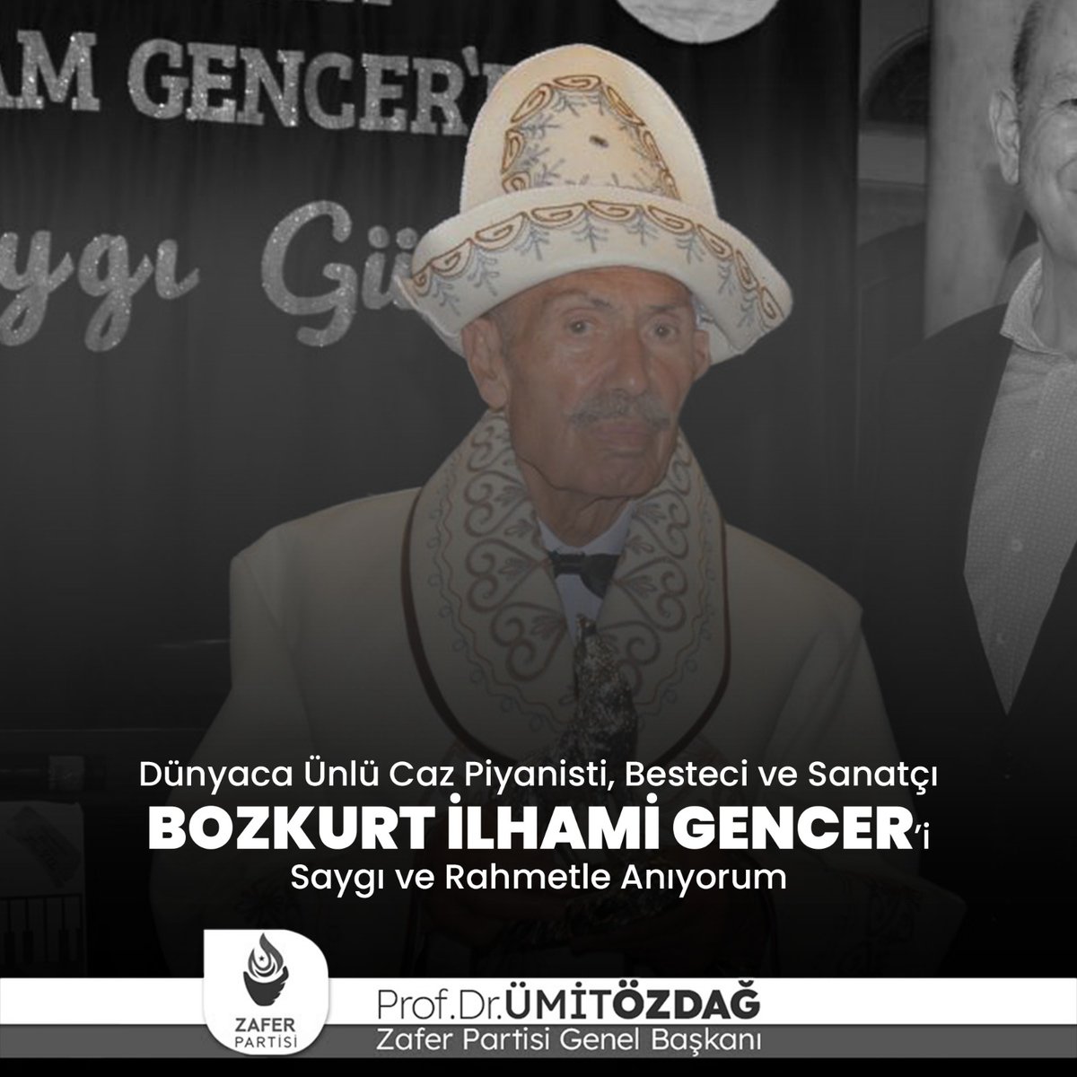 Dünyaca ünlü caz piyanisti, besteci ve sanatçı Bozkurt İlhami Gencer'i vefatının yıl dönümünde saygı ve rahmetle anıyorum.