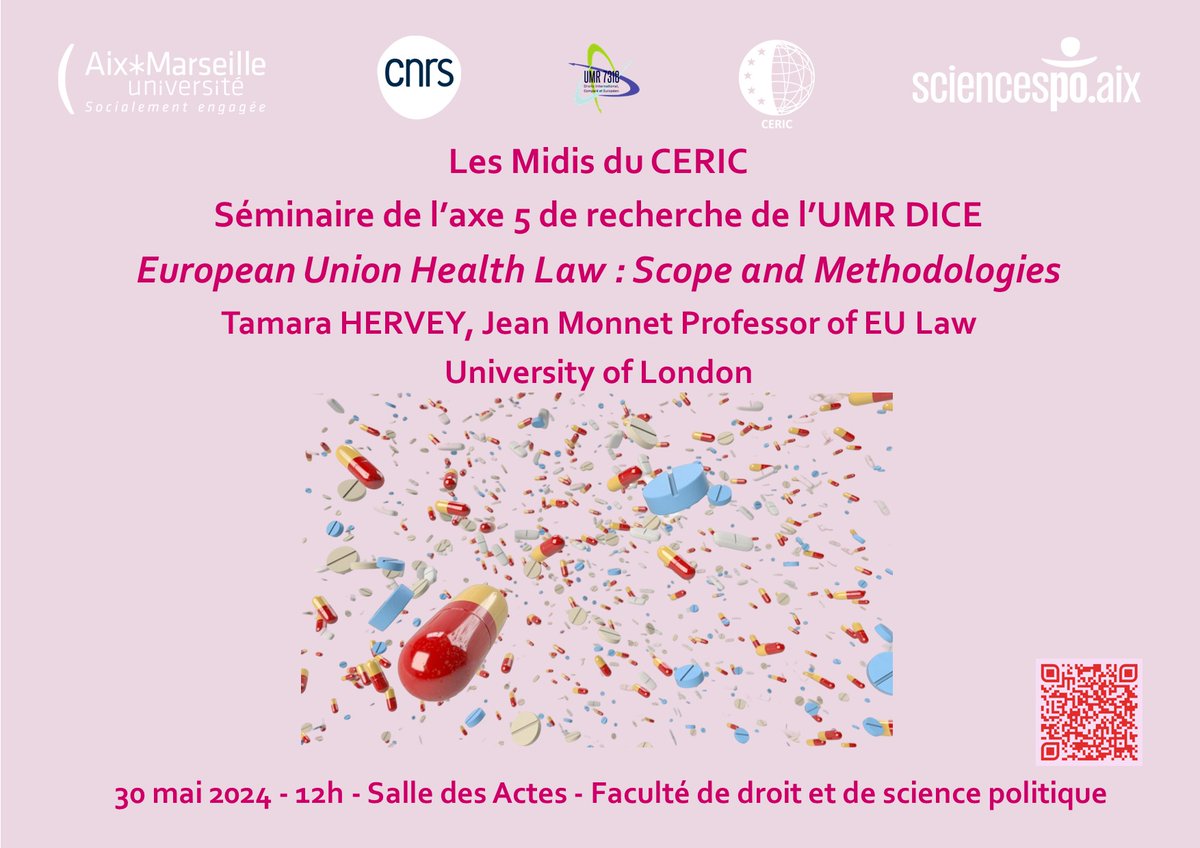 Intéressé.e.s par le droit européen de la santé ?
Save the date ! Le CERIC accueille <a href="/TamaraHervey/">Tamara Hervey</a> pour une conf' passionnante !
📅 30 mai 2024, 12h
📍 Salle des Actes (bât. Pouillon, Faculté de droit, Aix-en-Provence), également en ligne
Plus d'infos : dice.univ-amu.fr/fr/dice/dice-c…