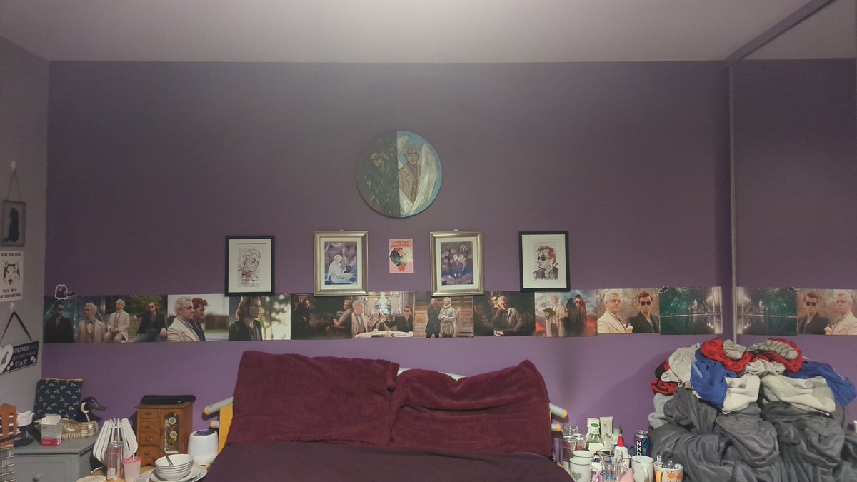rewrentlessart's tweet photo. @tokitaffy My good omens collections, moomins and a peek at the start of my izzy hands wall https://t.co/o74A6Kq6i4