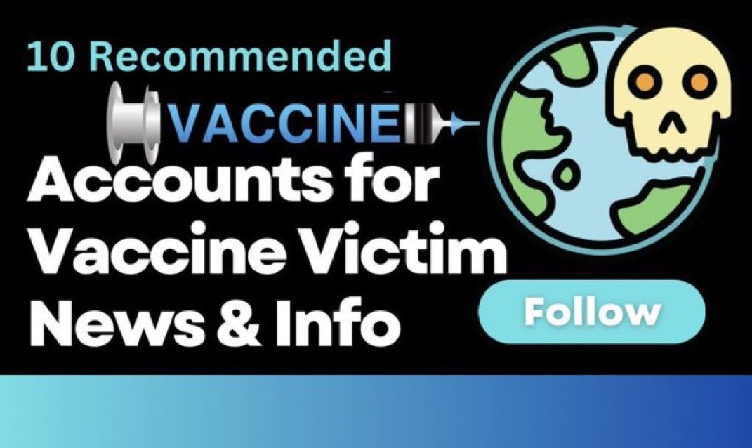 Here’s 10 very active people worth following on X/Twitter to learn more about #Vaccine #Injuries & #Deaths 👀 1.@IamBrookJackson 2.@stkirsch 3.@DiedSuddenly_ 4.@DowdEdward 5.@RWMaloneMD 6.@drcole12 7.@rycunni 8.@molsjames 9.@sonia_elijah 10.@thecoercednurse Follow Me