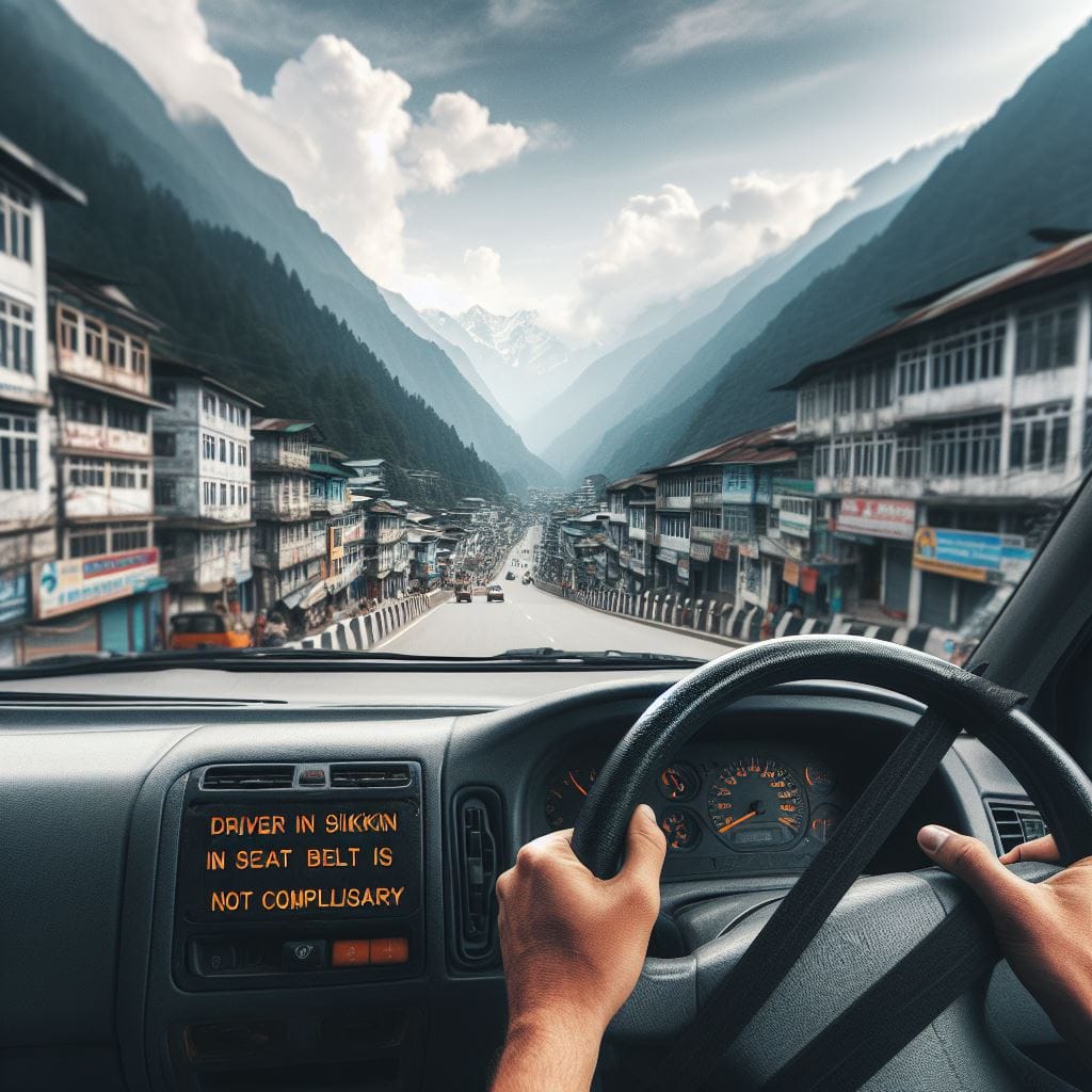 SikkimMedia's tweet image. #Sikkim:Transport Dept Update: Mandatory seat belt use in hilly regions suspended after Taxi Associations' concerns. No fines until further notice. Details at Yatayat Bhavan. #TransportSafety #PolicyUpdate 
Photo: AI