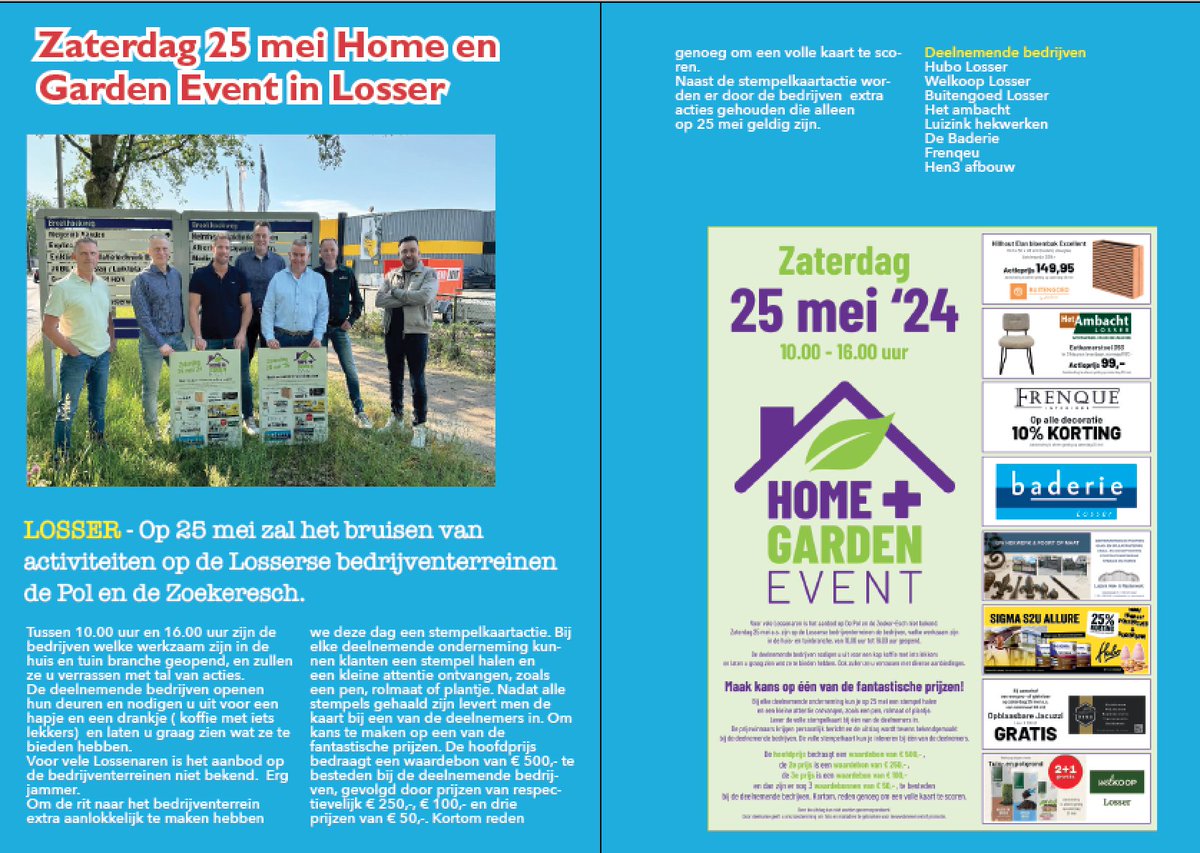 Zaterdag 25 mei Home en Garden Event in Losser

twentejournaal.nl/artikel/44509-…

Zie ook lossermagazine.nl
losserjournaal.nl

#tuin #event #woninginrichting #homeengardenevent #depol #zoekeresch #bedrijven #ondernemer #huisentuin #actie #losser #twente