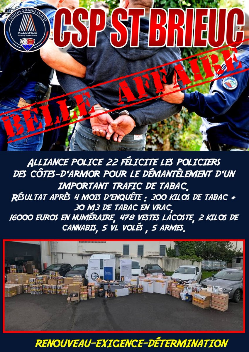 Alliance Police félicite les policiers des Côtes-d'Armor pour cette belle affaire 👏🏻👏🏻👏🏻. #trafic #alliancepolice #cotedarmor