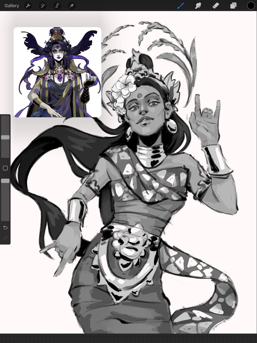 working on  a drawing of Dewi Sri in the style of Hades! 

Dewi Sri is the goddess of rice and prosperity for many Indonesian cultures

#artidn #artistofindonesia