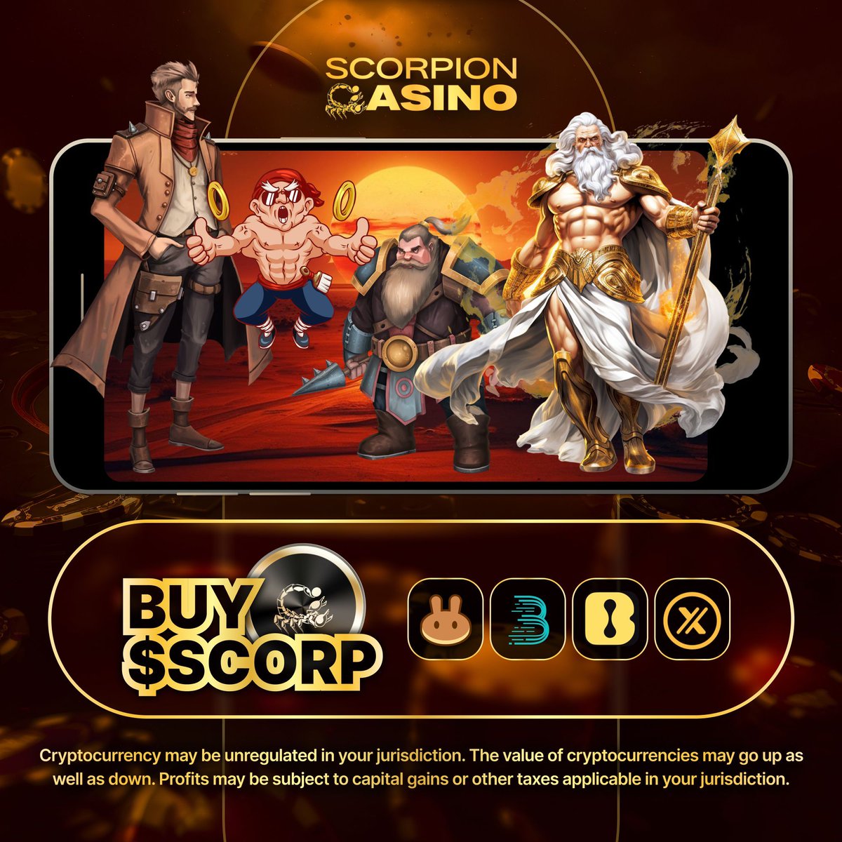 Play big, and embrace the lifestyle you've always dreamed of. ⭐️ 

🔥 Buy now on Pancakeswap here: 
buff.ly/3UlwSpf

🔥 Trade $SCORP with Lbank now: buff.ly/3WmfuCv

#ScorpionCasino #FinancialFreedom #GoAllIn #CryptoGambling