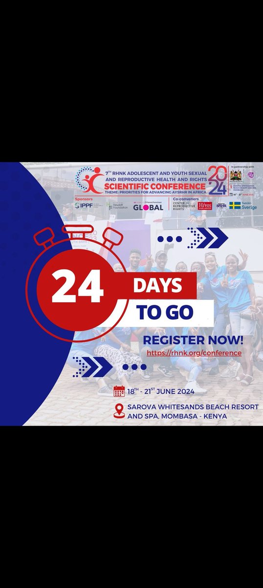 Join us in the 7th #RHNKConference2024 to  learn more and explore the diversity of SRHR 
Have you registered to this wonderful experience??Don't be left behind register now and secure your spot.
24 days  to go 🥳.
Register using the link below 
rhnk.org/conference/reg…