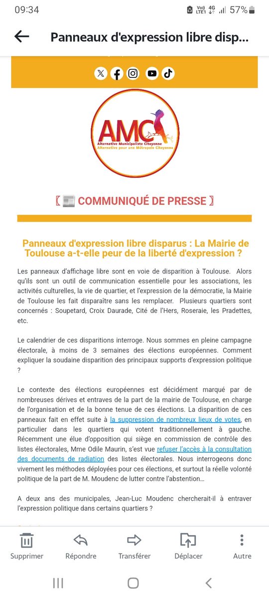 Chez @GroupeAMC, nous faisons le même constat : les panneaux d'expression libre disparaissent petit à petit dans Toulouse : Pradettes, Soupetard, Croix Daurade, Roseraie...

ladepeche.fr/2024/05/24/dis…