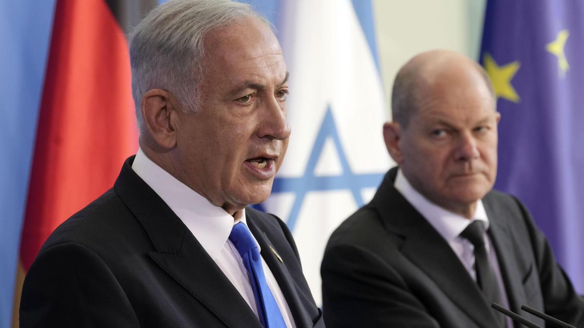 QudsNen's tweet photo. German Chancellor Olaf Scholz says his country would arrest and deport the Israeli occupation's Prime Minister Benjamin Netanyahu if the International Criminal Court implements a warrant for his arrest. https://t.co/Rt9nRyQqHU