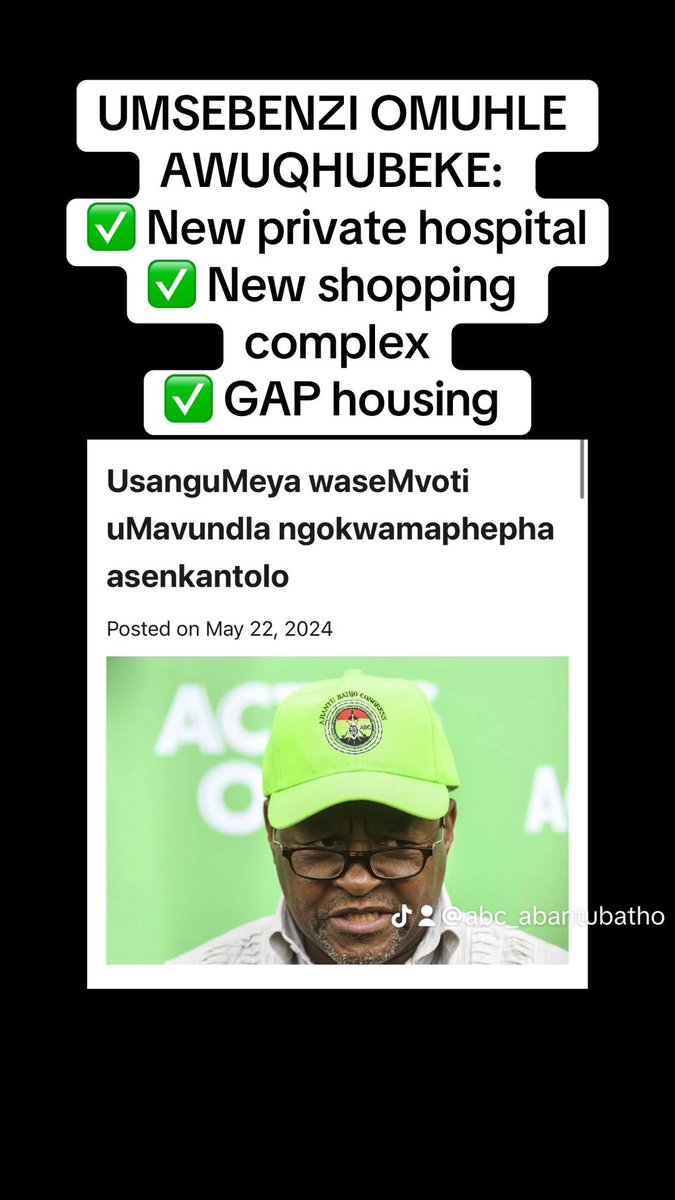 ABC President PG Mavundla is and remains the mayor of Umvoti municipality. We will not be distracted by cheap politics. 
The good work will continue. Vote ABC 2024 ✅