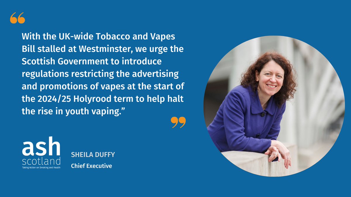 We are disappointed that the UK-wide Tobacco and Vapes Bill will not proceed this term, however there is still an opportunity for Scottish Government to introduce proposed regulations restricting the advertising and marketing of vapes. Read more - bit.ly/4bvsNF9