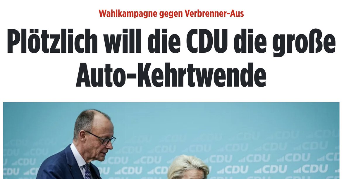 Die CDU startet heute ihre Kampagne gegen das Verbrenner-Aus 2035. Man soll sogar online dagegen abstimmen dürfen.

Friedrich Merz sagte dazu: Man wisse nicht, welche Mobilität in Zukunft "wirklich umweltneutral" entwickelt werden könne.

Wirtschaftlich &amp; fürs Klima