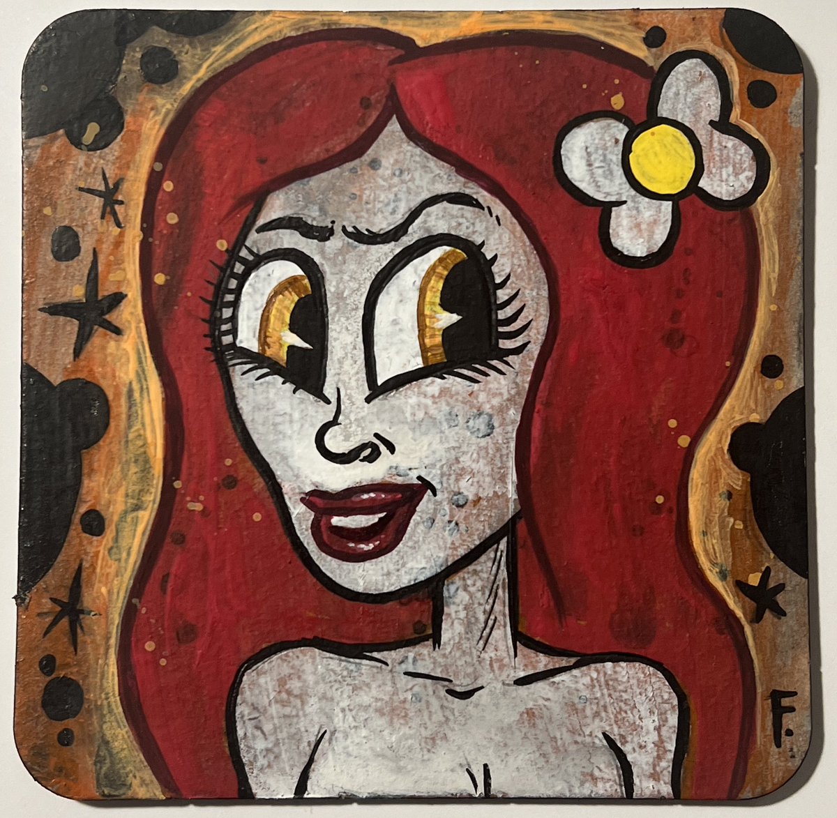 Here’s a new painting I did (One of 10 new Coasters) for Gallery Nucleus Portland @nucleusportland for their salut show Opening June 1st-28th @drinkanddrawsociety @rogueales #drinkanddraw #coastershow #nucleusportland #salut #art #cartoon #cat #timelapse #frankforte #artist