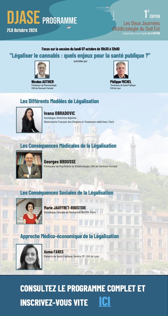 benjrolland69's tweet photo. Au #DJASE2024 à Lyon les 7-8 octobre, une session sur les enjeux de la légalisation du #cannabis
avec
Ivana Obradovic @OFDT
@Broussegeorges
@MarieRoustide
Asma Fares
présidée par @NicolasAuthier et Philippe Michel
VENEZ A #DJASE !
https://t.co/ilqTXDjmw8 https://t.co/mtxNNJ6m72