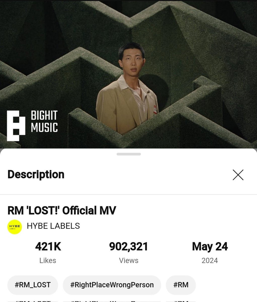 RM <LOST!> Official MV (youtu.be/kq6UVL3H6SI) 100K✅ 200K✅ 300K✅ 400K✅ 500K✅ 600K✅ 700K✅ 800K✅ 900K✅ 1M🔜 RPWP IS HERE LOST OUT NOW #RightPlaceWrongPerson #RM