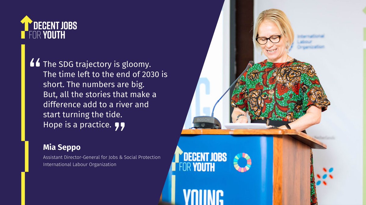 Hope is a practice. A powerful message for the Road to 2030 from @MiaSeppo, @ilo Assistant Director General for Jobs & Social Protection. #YoungGreenDigital Global Conference 2024 #DecentJobsForYouth Watch all insightful sessions here: next.brella.io/join/QWKWCD