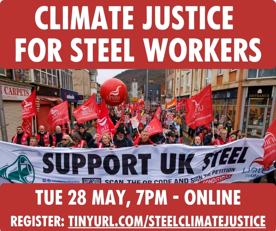 Tipping Point UK 🦋 @tippingpointuk.bsky.social (@tippingpointorg) on Twitter photo 📣🗳 With a General Election looming, alliances between workers & the Climate Justice movement has never been more important 💚
✊ Join this online event 
Climate Justice for Steel Workers with Unite rep Jason Wyatt
🗓️ Tuesday 28 May
⏰ 7pm
REGISTER ➡️ tinyurl.com/SteelClimateJu… 📣🗳 With a General Election looming, alliances between workers & the Climate Justice movement has never been more important 💚
✊ Join this online event 
Climate Justice for Steel Workers with Unite rep Jason Wyatt
🗓️ Tuesday 28 May
⏰ 7pm
REGISTER ➡️ tinyurl.com/SteelClimateJu…