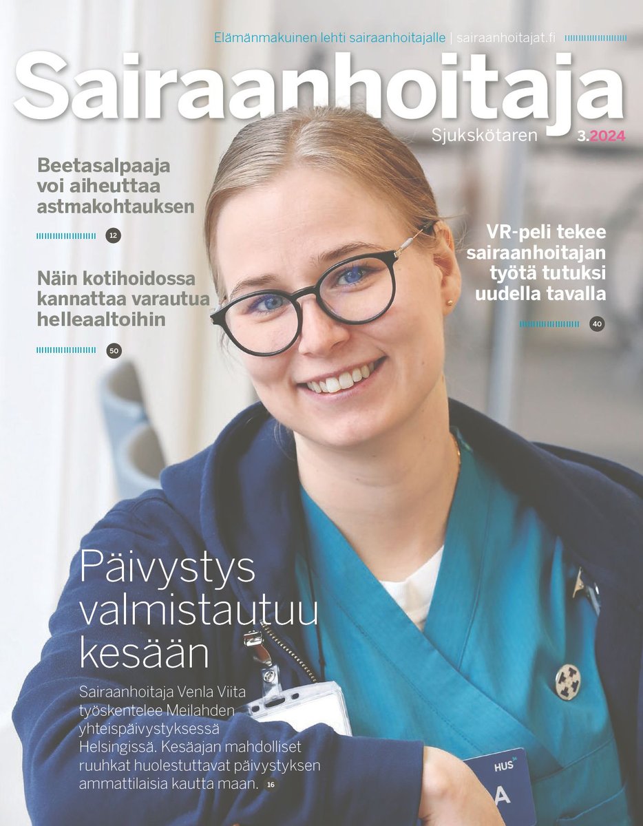 Lehti 3/2024 ilmestyi printtinä! 🥳📮 Aiheina mm. päivystysten tilanne @HUS_fi @TyksAUCS @SairaalaNova @Tays_sairaala, vanhushoitotyön opiskelu @TerhyTurkuAMK @VarhaHyvinvoint, virtuaalinen pakopeli @KajaaniAMK ja päivitetty käsikirja heräämöhoitajille @HotusFI. 📷 Leena Koskela