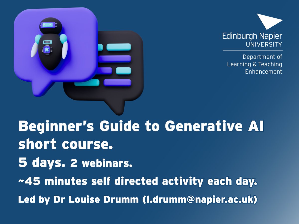 In the next run of our Beginner's Guide to #GenerativeAI short course, running next week, colleagues will be guided to experiment with #GenAI tools, having been made aware of information security and ethical considerations, and share their experiences. See you then!