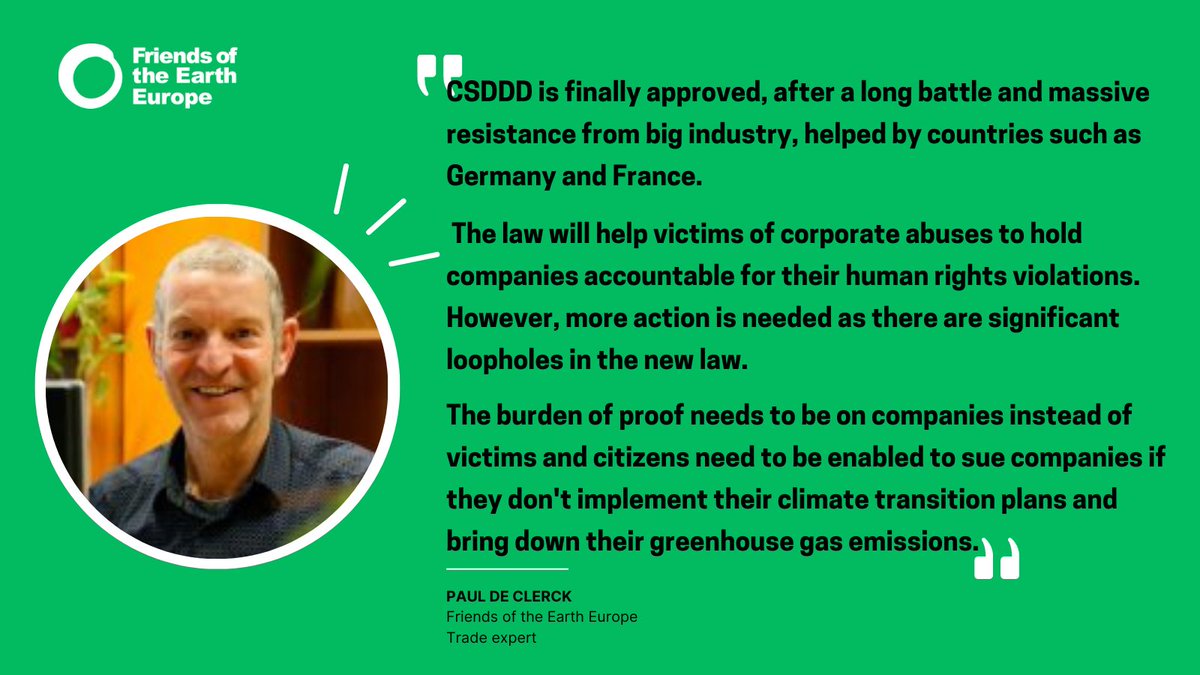 ❗#CSDDD finally approved❗

After years of negotiations, we finally have an EU-wide due diligence law. A historic day for corporate accountability, but the work at the national level is just beginning.

#HoldBizAccountable #JusticeNotProfit