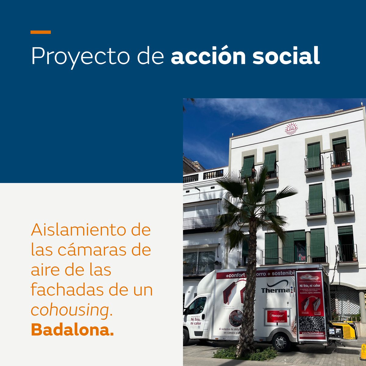 ¡Junt@s llegamos más lejos! 👏 Hemos promovido el aislamiento de las cámaras de aire de las fachadas de un cohousing, en Badalona, en el que viven 17 personas mayores y que es un edificio de tres plantas gestionado por la @llarslestel. Agradecimiento especial a @thermabead que