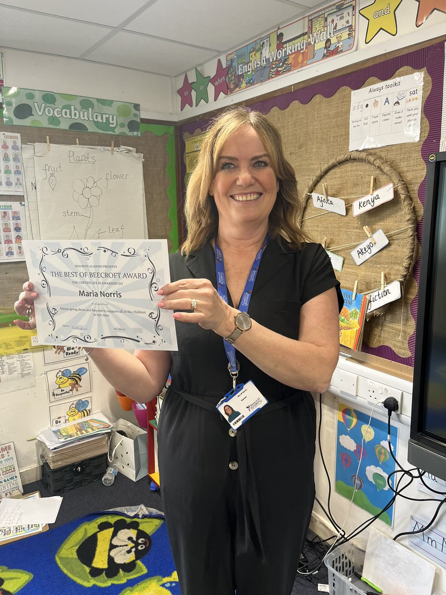 Well done to Mrs Norris for being our BoB Award winner for May for always going above and beyond to support children. #BestofBeecroft